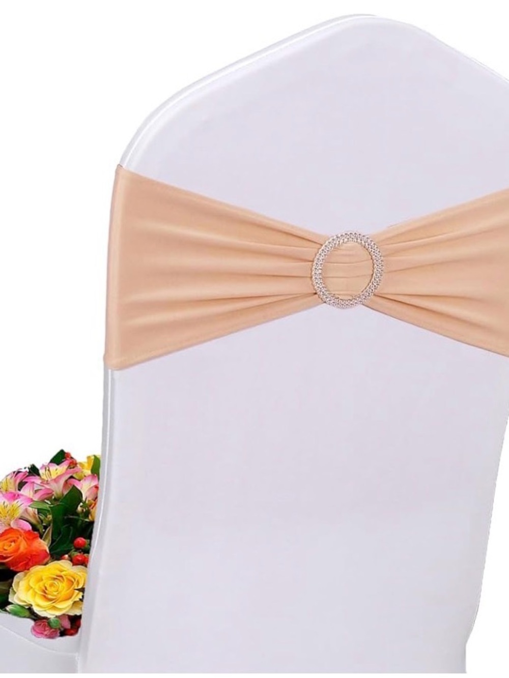 Light Peach Satin Chair Sash with Rhinestone Buckle